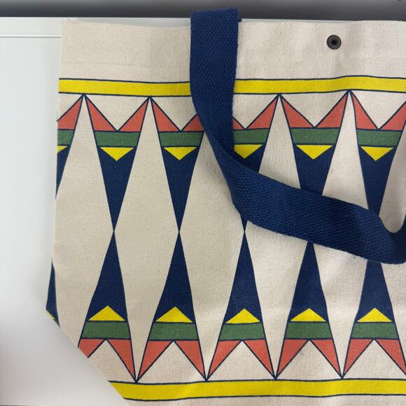 8th Gen Butterfly Dreams Tribal Native Ethnic Cotton Beige/Navy/Yellow Tote Bag - Picture 4 of 5